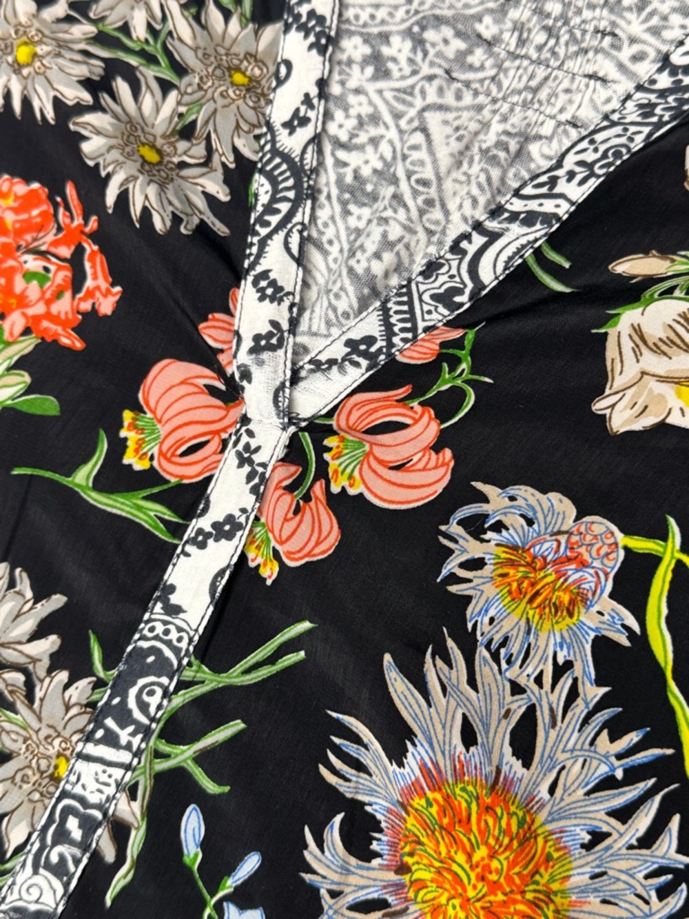 Anthropologie TINY Boho Floral Mixed Media 3/4 Sleeve Top Blouse L - Picture 7 of 9